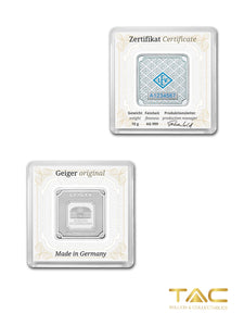 10 grams Silver Bullion - Silver Square (Encapsulated w/Assay) - Geiger Edelmetalle