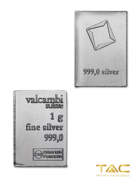 1 gram Silver Bullion Mini Bar - Valcambi Suisse - Valcambi