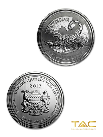 1 oz Silver Coin - 2017 Deathstalker Scorpion - Republic of Chad