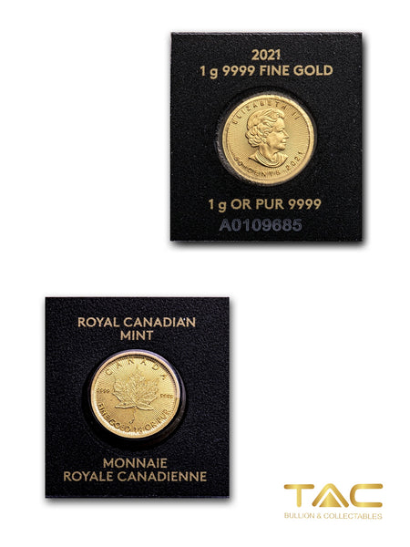 1 gram Gold Coin - 2021 Canadian Maple Leaf - Canadian Royal Mint