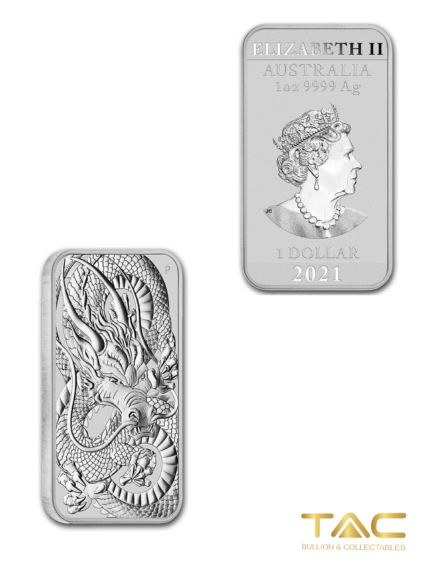 1 oz Silver Bullion Minted Coin - 2021 Rectangle Dragon - Perth Mint
