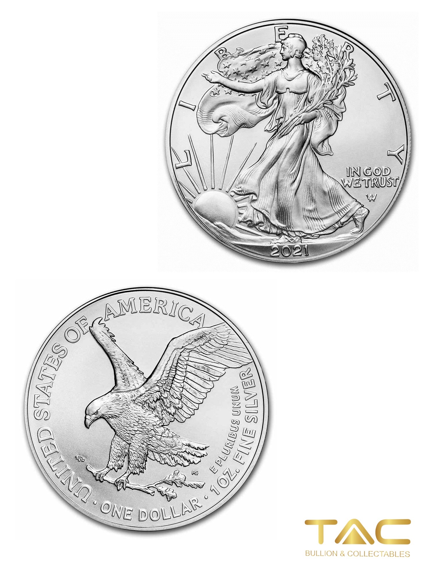 1 oz Silver Coin - 2021 American Silver Eagle - US Mint - Type 2