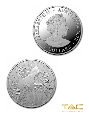 5 oz Silver Coin - 2022 Great White Shark - Royal Australian Mint