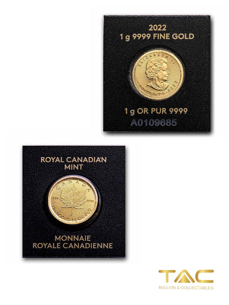 1 gram Gold Coin - 2022 Canadian Maple Leaf - Canadian Royal Mint