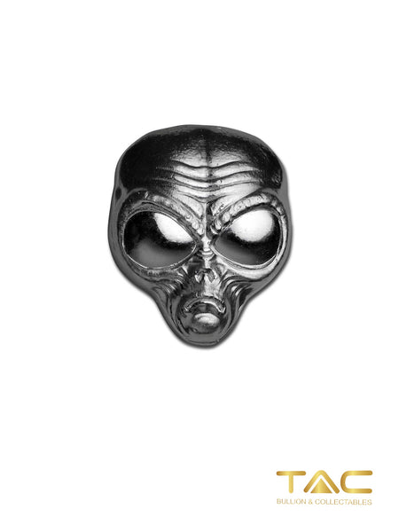 2 oz Hand Poured Silver Bullion - Alien Head (w/Custom Pouch)