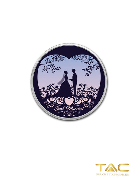 1 oz Silver Round - Colorized Round (Just Married - Silhouette) - APMEX
