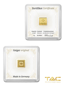 1 gram Gold Bullion Minted - Geiger Original Square - Geiger Edelmetalle