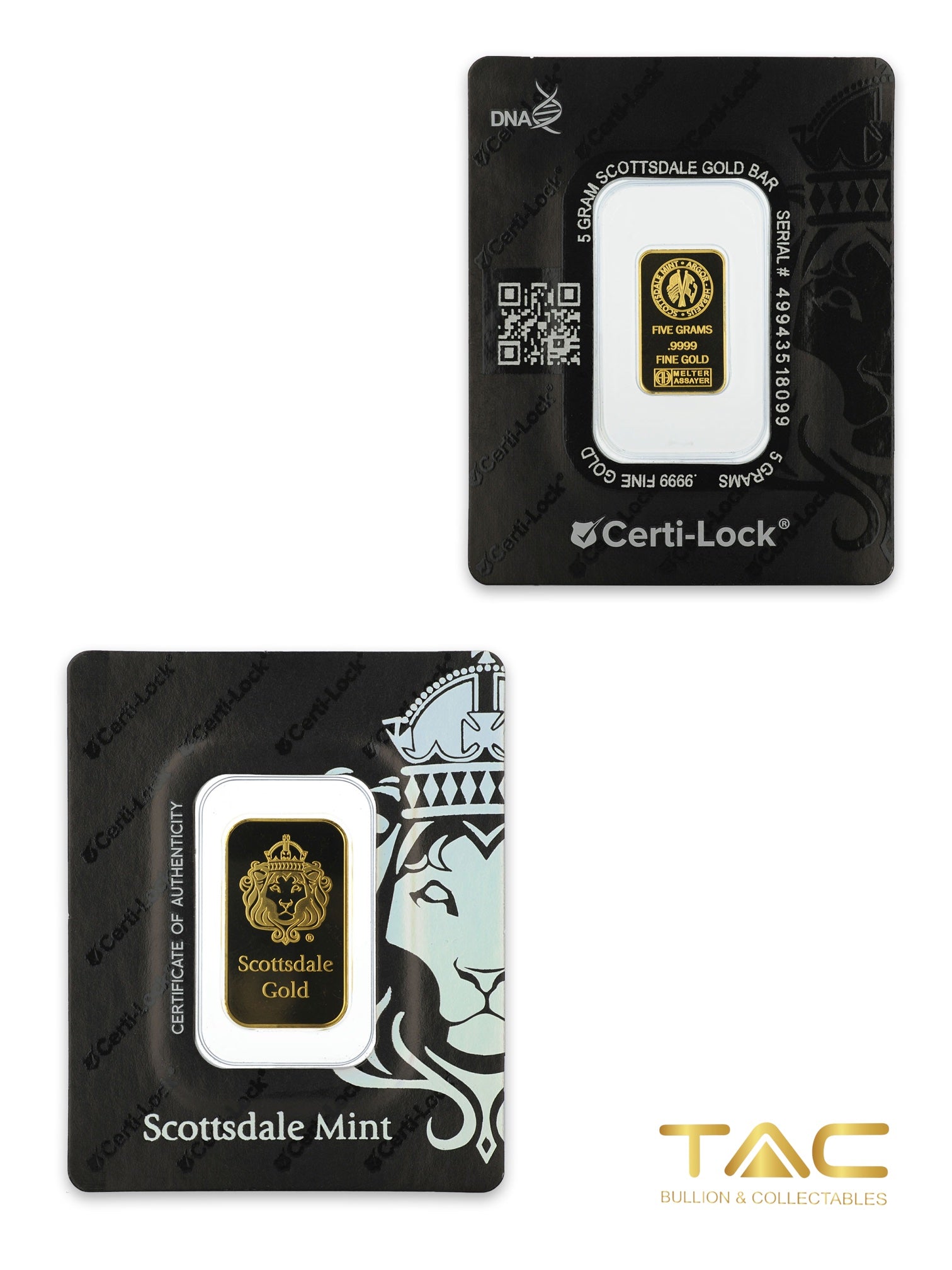 5 gram Gold Bullion Minted - Certi-Lock - Scottsdale Mint